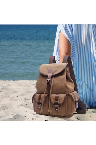 Suntek Kanvas Sırt Çantası Okul Yürüyüş Satchel Çanta Kahve Rengi Kahverengi