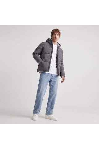 Jack & Jones Erkek Ayarlanabilir Bagcikli Kapüsonlu Puffer Ceket - Galaxy - 12303930 Asphalt