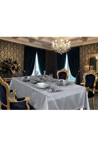 Kristal Monoray Kumaş Bej Sofra Takımı 8 Kişilik 160x220 Cm 17prç. - 728 Gri