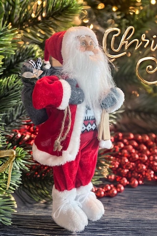 Yılbaşı Süsü Noel Baba Biblo Figür Büyük Boy 45cm -kayakları, Hediye Çuvalı Ve Aksesuarları İle 45