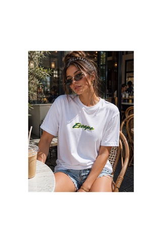 Me Selection Escape Tasarım %100 Pamuk Unisex Basic Tişört Beyaz