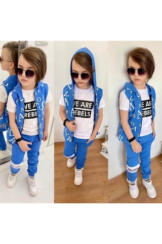 Erkek Çocuk Harfler Baskılı Yelekli Takım (492383961)