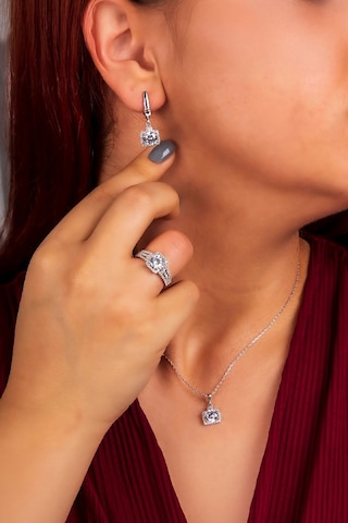 925 Ayar Gümüş Rodyumlu Full Zirkon Taşlı Baget Süslemeli Bayan Takı Seti -8234 Gümüş