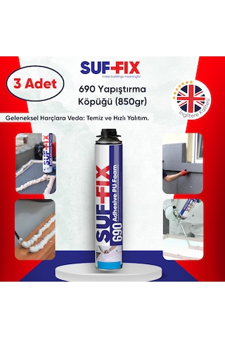 Suf-fix 690 Pu Yapıştırıcı Köpük 750ml 3 Adet Isı Yalıtım Levha Montaj Köpüğü 3 Adet