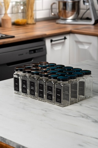 Mienda Home 24'lü Cam Baharatlık Seti Siyah Kapaklı Ve Etiketli Baharatlık Takımı Mh00syh24 Siyah - Şeffaf