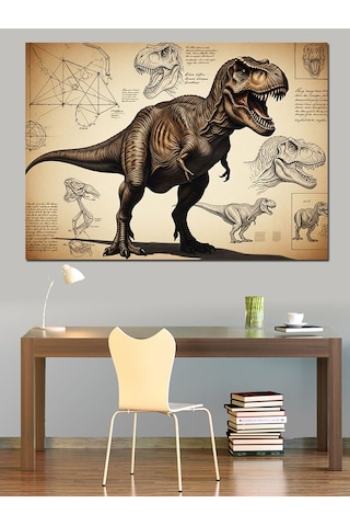 Dinozor T-rex Teknik Çizim Dekoratif Kanvas - Mdf Ahşap Tablo