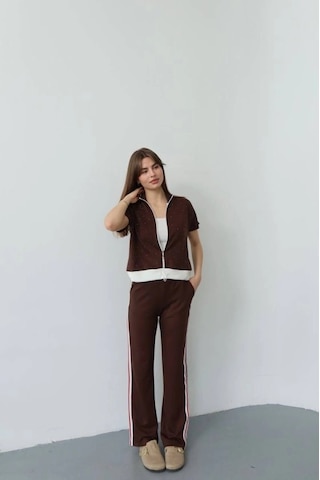 Valensdesign Kadın Fermuarlı Taş Ve Şerit Detaylı Ikili Takım Kahverengi