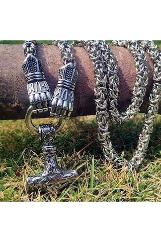 Novahub Iskandinav Paslanmaz Çelik Viking Rune Kolye, Thunder Mjolnir Çekiç Takı, Erkekler İçin Punk Style Kolye Kolye Gümüş