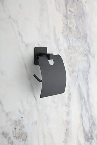 Kare Siyah Yapışkanlı Tuvalet Kağıtlığı, Modern Tasarım 16.5 x 12.2 x 11.2 CM