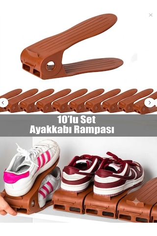 10 Lu Ayarlanabilir Ayakkabı Rampası - Ayakkabı Dolap İçi Düzenleyici Organizer Kahverengi