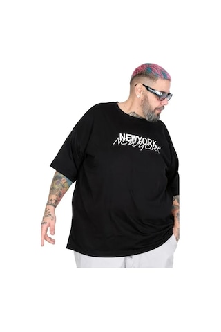 Cusseli Büyük Beden Unisex Bisiklet Yaka Tshirt New York 26204 Sıyah Siyah