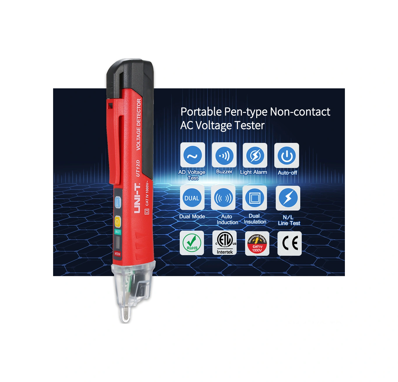 Yunboo Unı-t Ut12d Akıllı Voltaj Testeri: 24v-1000v Aralığında Ac Tespiti, Sıfır-ateş Tel Tanıma, Işık Ve Sesli Alarm, Fener Özelliği, Pil Yok