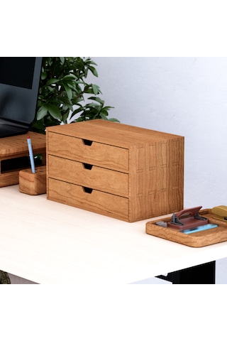 Desna Üç Katlı Üç Çekmeceli Dolap - Kiraz 34 Cm Uzunluk X 19 Cm Derinlik X 20 Cm Woodsaka Doğal Ahşap