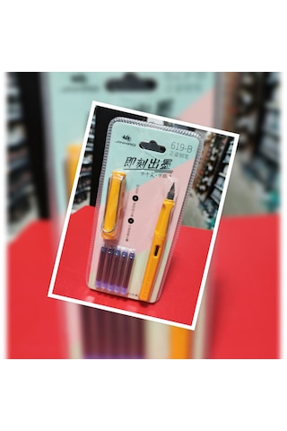 Dolma Kalem Seti Metalik Sarı F Uçlu Kalem+5 Kartuş