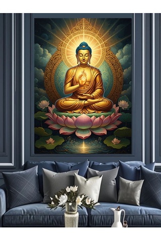 Ahşap Tablo Lotus Çiçeği Üzerinde Oturan Buda