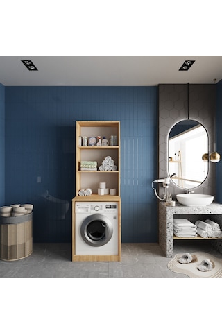 Aspen Çamaşır Ve Kurutma Makinesi Dolabı Banyo Dolabı Meşe Beyaz Beyaz - Meşe