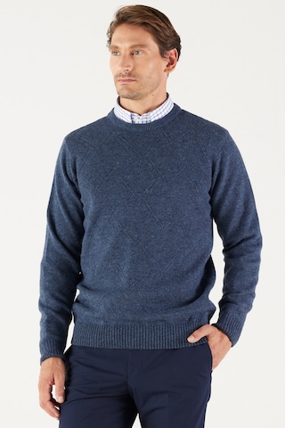 AC&Co / Altınyıldız Classics Erkek Havacı Mavi Standart Fit Normal Kesim Bisiklet Yaka Jakarlı Yünlü Triko 4A4923100205HVML Mavi