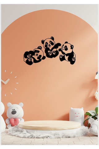Baby Pandalar Üçlü Figürlü Dekoratif Metal Duvar Süsü