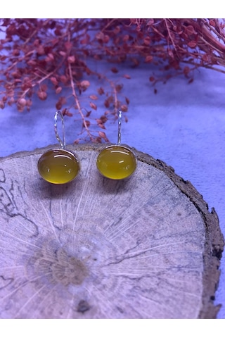 Nisa Gümüş Sarı Akik Taşlı Gümüş Küpe 925 Ayar N11.80339