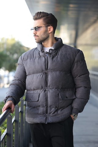 Madmext Füme Düğmeli Dik Yaka Erkek Şişme Mont E7435 Füme