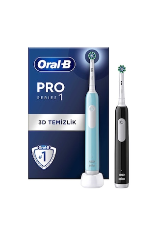Oral-B Pro Series 1 Elektrikli Diş Fırçası Siyah - Mavi 2 Adet + 2 Diş Fırçası Başlığı