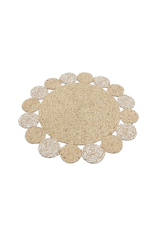 Eko Halı Patna Ptn 03 Natural Whıte Jüt Hasır Görünümlü Hav Toz Vermez Örgü Halı - 150X150