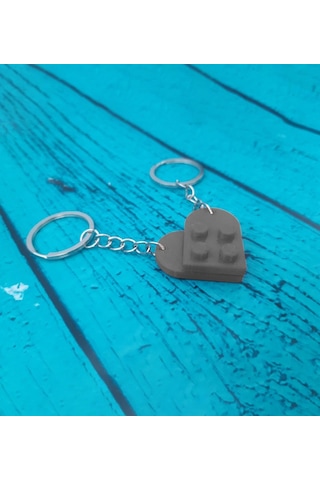 Seninle Anlam Bulurum Lego Dizayn Kalp Anahtarlık 2'li Gri Renk Çok Renkli
