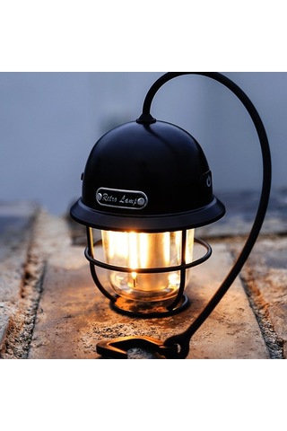Dancemonkey Vintage Şarj Edilebilir Kamp Feneri - Su Geçirmez, 3 Renk, 40 Saat Çalışma Süresi Siyah Siyah