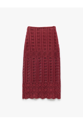 Koton Pamuklu Slim Fit Ajurlu Midi Boy Kroşe Etek Bordo 5sak10340ek Bordo