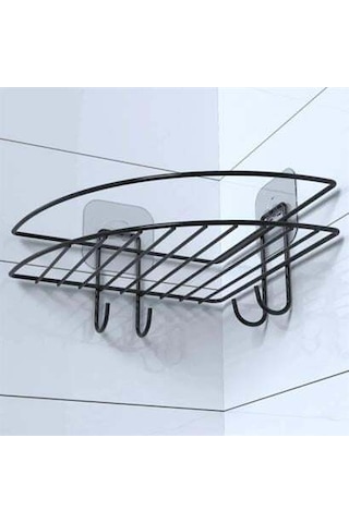 Yapışkanlı Banyo Köşeliği Kancalı Köşe Rafı Duş Şampuanlık Duvar Düzenleyici Organizer Raf - Ap91yt5128yu Siyah