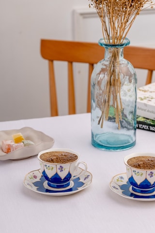 Emsan Kır Çiçekleri 2 Kişilik Kahve Fincan Takımı Mavi 80 Ml