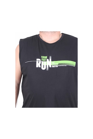 Starbattal Büyük Beden Baskılı Kolsuz Tişört Think Fast Run 25152 Sıyah Siyah