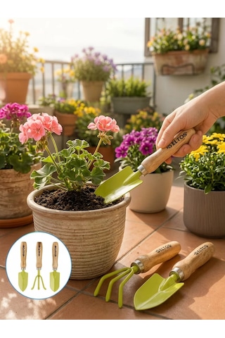 Northcity Saksı Bitkileri İçin Ergonomik Bahçe El Aleti Seti - Ahşap Saplı Bonsai Kaktüs Bakım Aracı