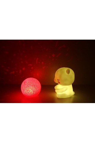 Işık Kasabası 138 Sarı Ayıcık Ve Yansımalı Kızıl Küre Sevimli Ayıcık Damla Silikon Top Led Gece Lambası Sarı