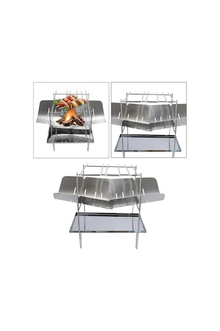 Homyl Barbekü Izgara 3'lü-ocak+barbekü-çubuğu+tabak Gümüş