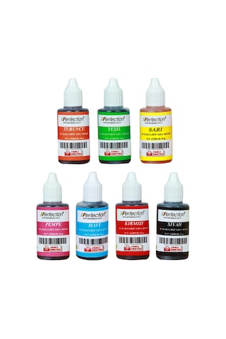 Perfection Chef 7'li Sıvı Su Bazlı Likit Gıda Boyası Siyah Pembe Turuncu Sarı Kırmızı Mavi Yeşil 7 X 30 Gr .