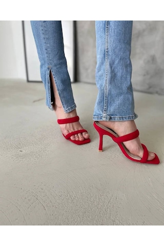 Moopi İnce Bantlı Stiletto Sandalet / Abiye Sandalet Kırmızı / Canlı Kırmızı
