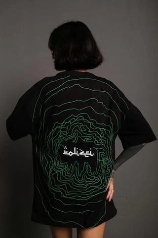 Hazego Bisiklet Yakalı Sırt Baskılı Oversize T-shirt - Siyah