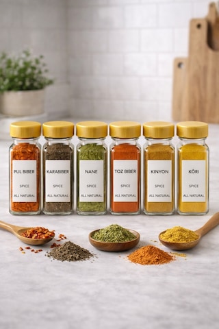 6 Lı Bambu Kapaklı Baharat Kavanozu Diğer