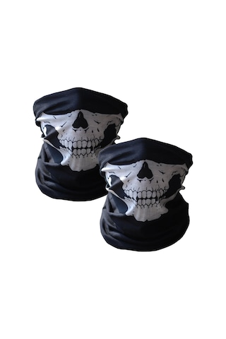 2 Adet Buff Kuru Kafa İskelet Maske Motorcu Kar Maskesi Boyunluk Maske Baf Ağızlık Mask Buff Siyah - Siyah