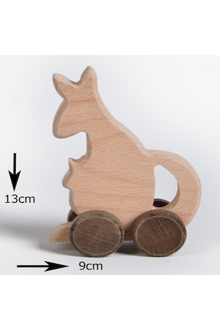 Ahşap El Yapımı Montessori Kanguru: Doğal Tekerlekli Oyuncak