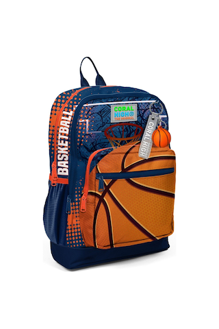 Coral High Dört Bölmeli Turuncu Lacivert Basketbol Desenli İlkokul Sırt Çantası - Erkek Çocuk