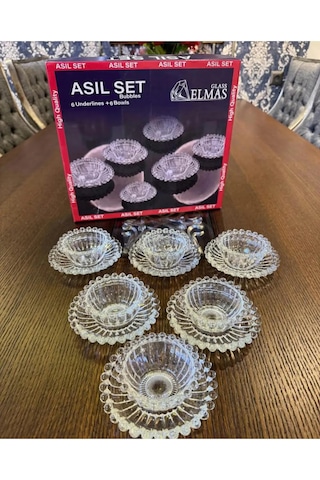 12 Parça 6 Kişilik Boncuklu Cam Kase Kahvaltılık Tabak Çerezlik