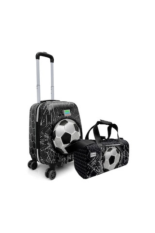 Coral High Erkek Çocuk Siyah Beyaz Futbol Desenli Çocuk Valizi Ve Seyahat/spor Çantası Seti Çok Renkli