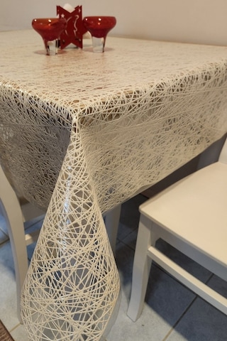 Krem Ithal Pvc Muşamba - Desenli Silinebilir Masa Örtüsü Dgr 13 Krem