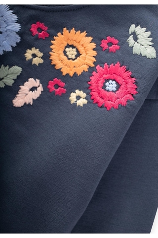 Cigit Çiçek Nakışlı Sweatshirt 2-7 Yaş Lacivert Lacivert