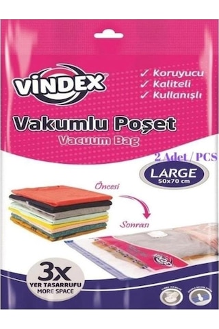Vindex Vakumlu Poşet L 2'li 50 70 Cm Şeffaf Vindex Vakumlu Poşet L 2'li 50 70 Cm Şeffaf