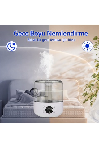 3 Litre Kapasiteli Led Ekranlı Akıllı Hava Nemlendirici 3 Seviyeli Buhar Ayarı, Geniş Alan Etkisi