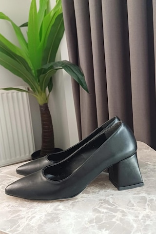Preshley Kadın Nova Siyah Cilt 6,5 Cm Kalın Topuklu Stiletto Siyah