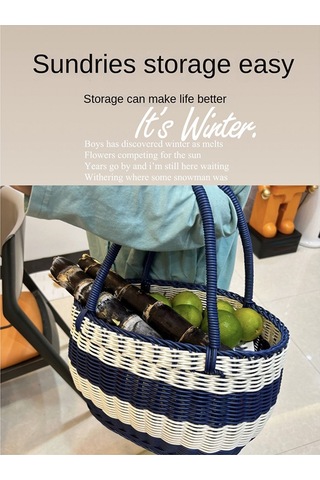 Xiaaokeji Büyük Mavi Ve Beyaz Açık Hava Piknik Sepeti, Alışveriş Sepeti Mavi-beyaz